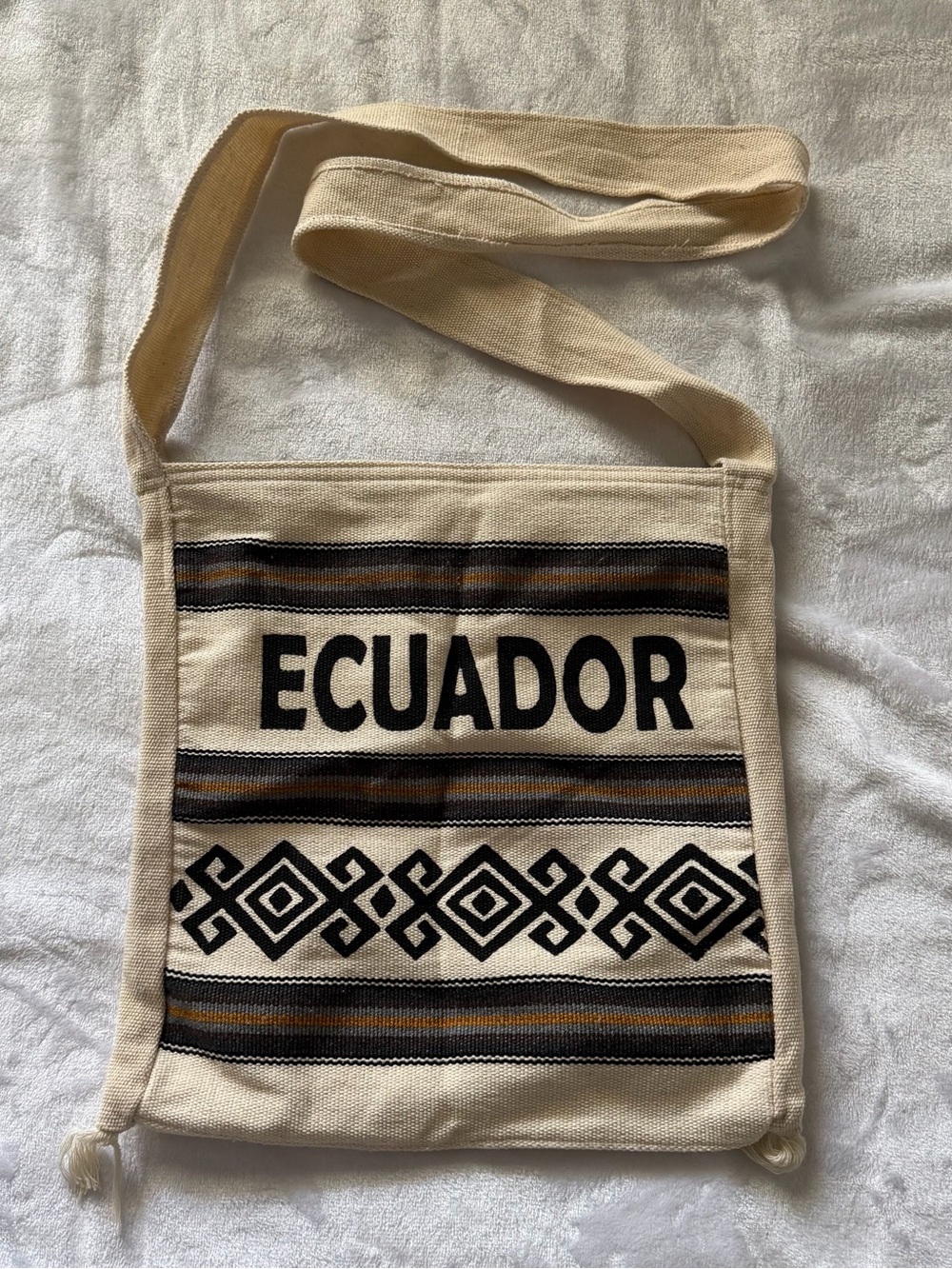 Canvas Messenger Bag in Cream and Black with Ecuador Accent